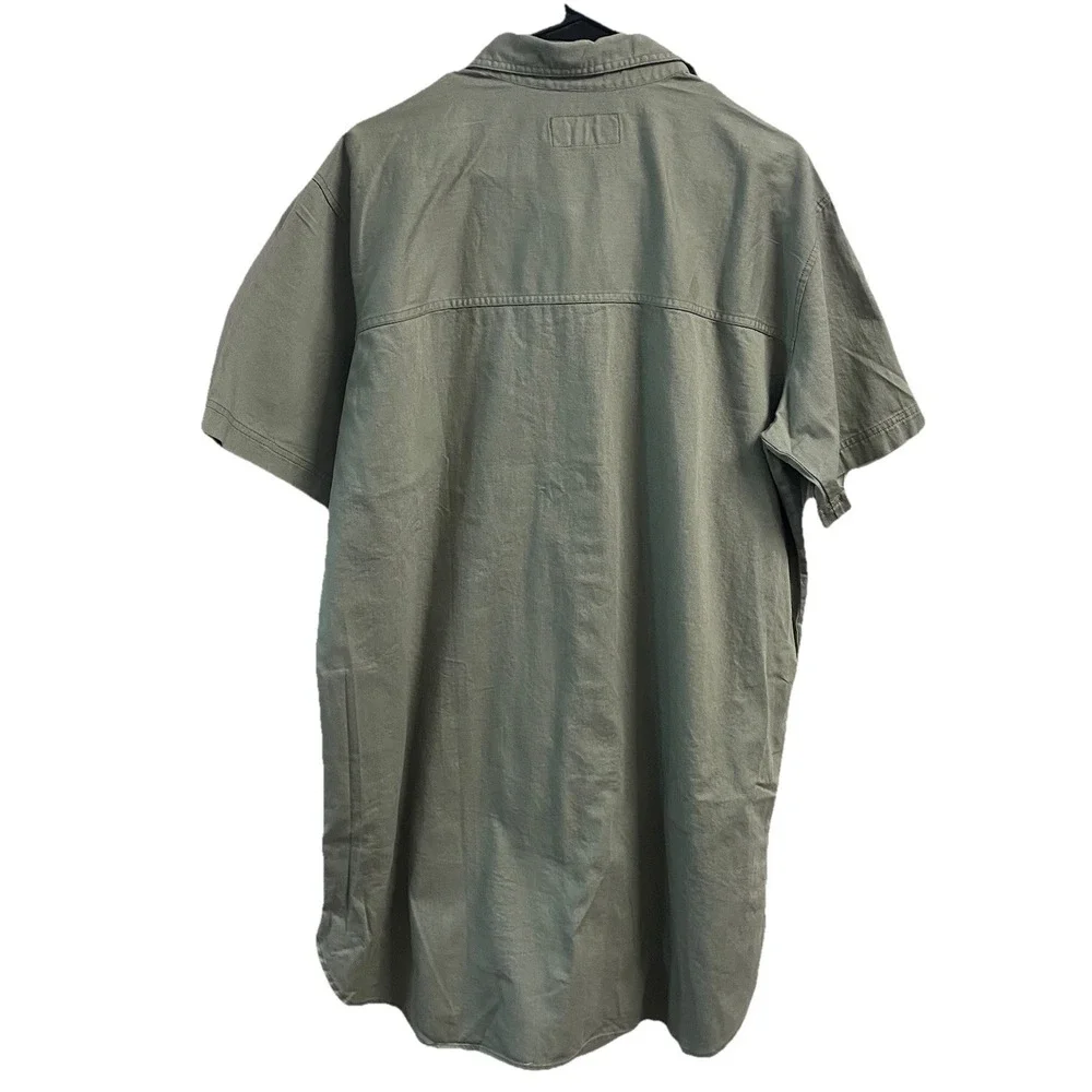 Eddie Bauer Womens 100% Cotton Dress‎ Sage Green/Button Front/Short Sleeve L NWT